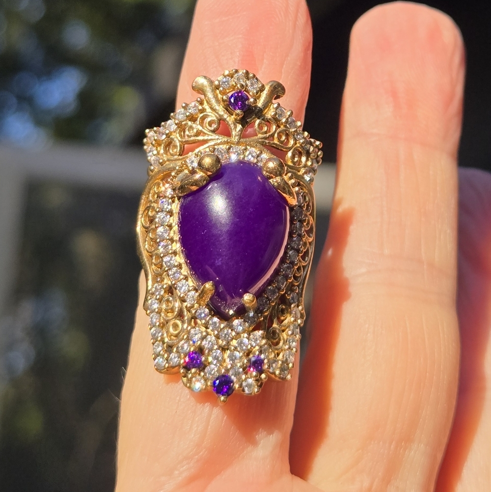 Sugilite Topaz & Amethyst Sterling & Gold Ring Sz6.75 - Picture 6 of 10